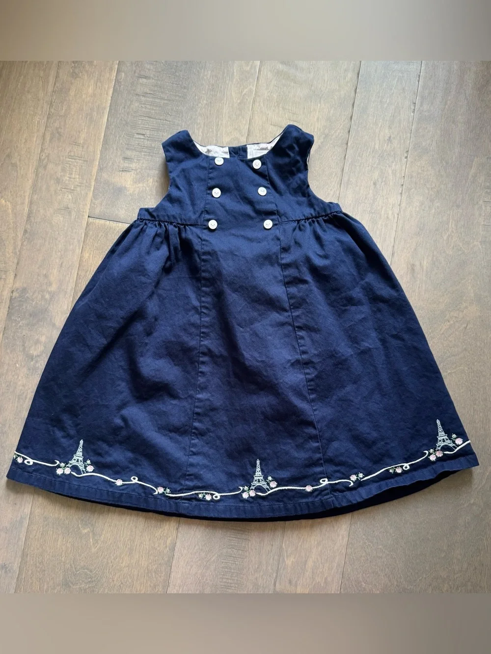 Janie and Jack Vintage Embroidered Navy Eiffel Tower Dress